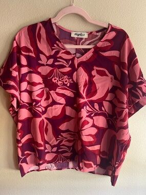 Haptics Pink Floral V-Neck Blouse